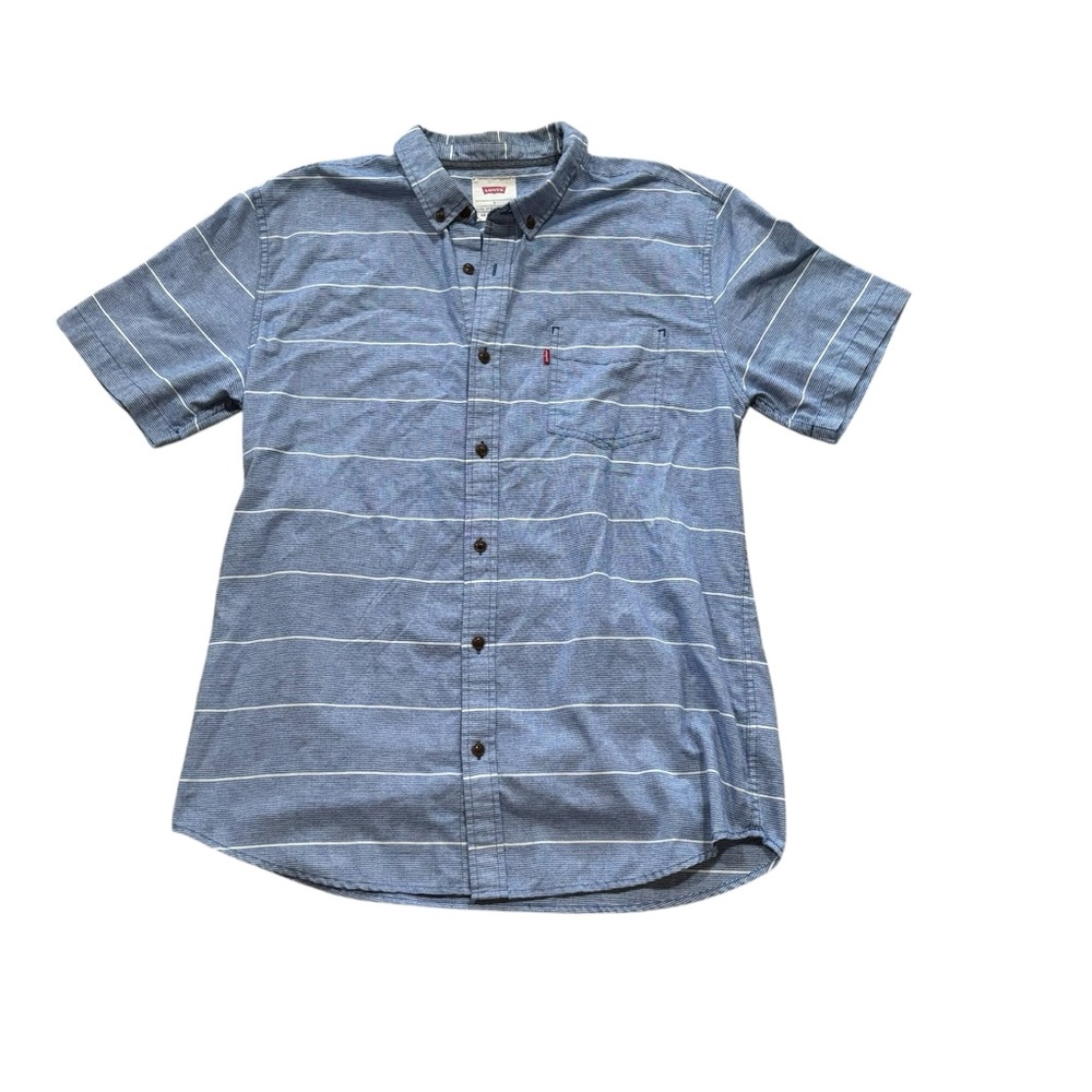 Levi's Men's Blue White Striped Cotton Blend Collared Button Shirt Size Large